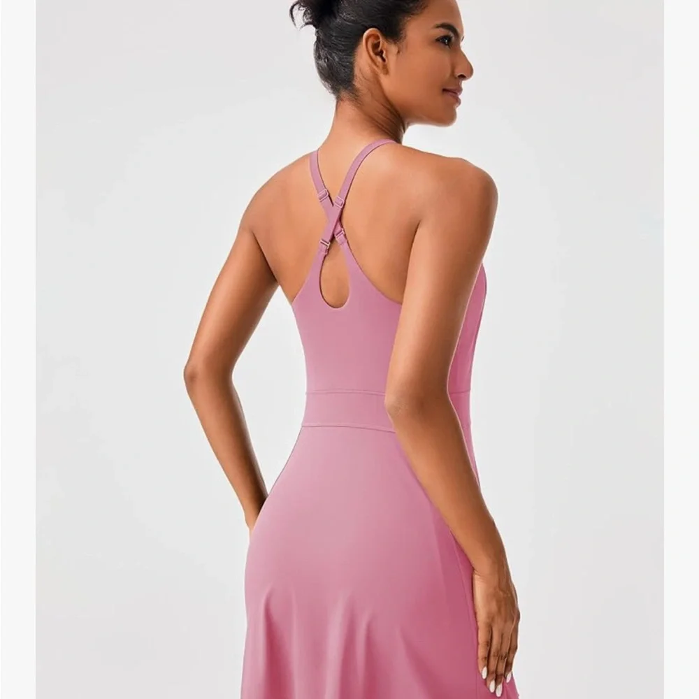 Persit Women’s U.S. XL Dusty Pink Halter Athletic Dress With Built in Shorts - Picture 4 of 10